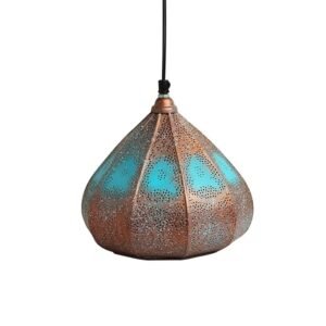 ExclusiveLane 'Moroccan Rustic' Pendant Hanging Lights for Living Room (8.6 Inch, Iron, Glossy Finish, Copper & Blue) | Pendant Lights for Ceiling Lights for Living Room Hanging Lamps for Bedroom